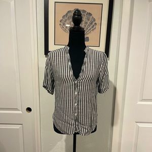 Button Down Striped Petite Blouse